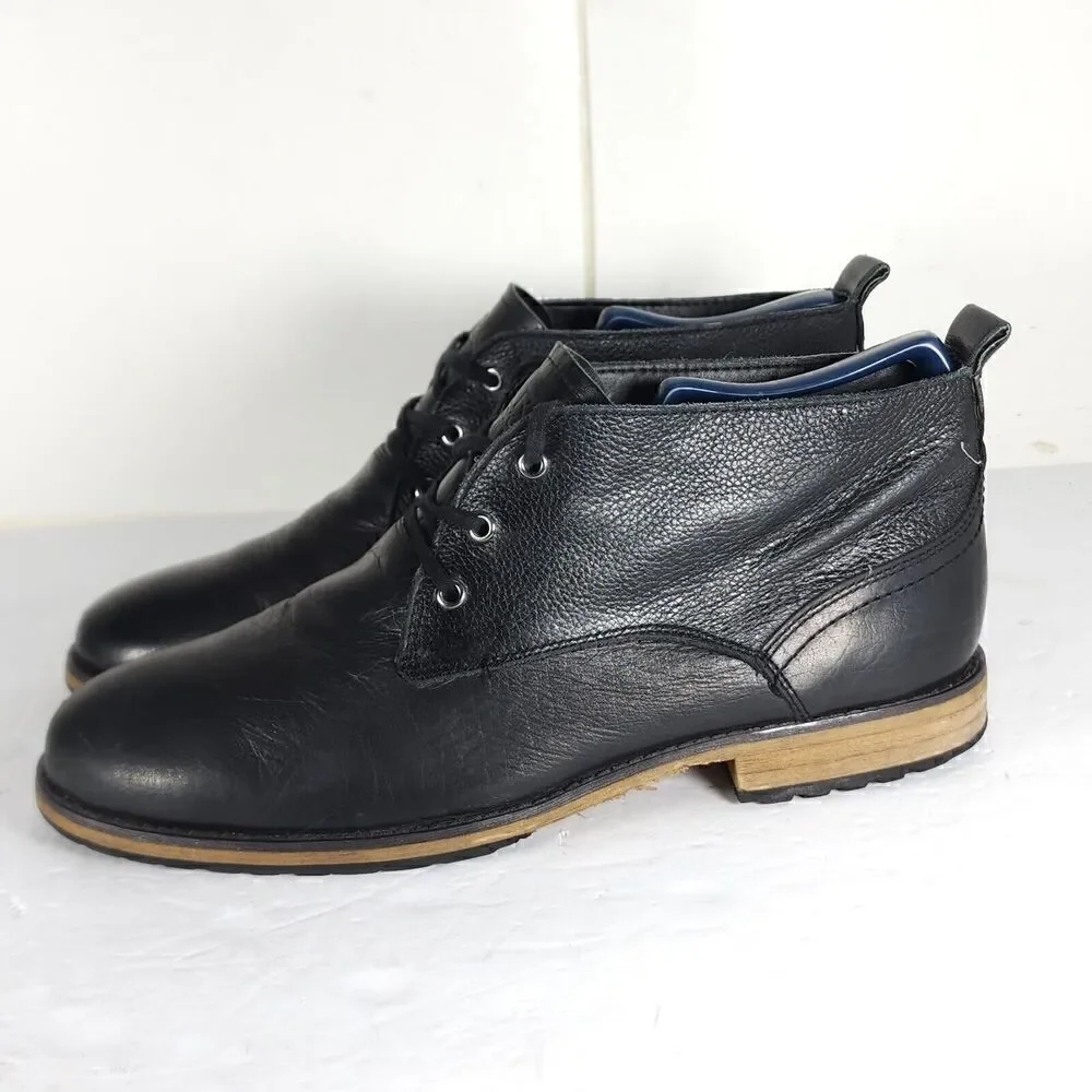 Andrew Marc Men's Nykanel US 11 Black Leather Lace-Up Ankle Chukka Boots